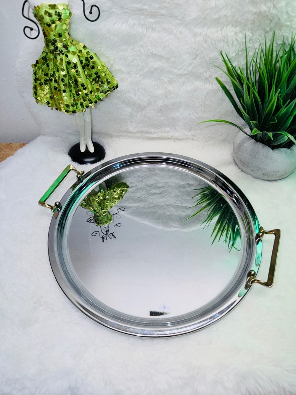Vintage Kromex Silver Round Serving Tray with Brass Handles Gorgeous Condition 🔥